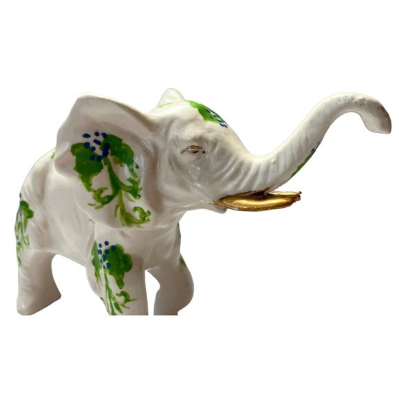 Handcrafted PORCELAIN White TRUNK UP Elephant Gold &Floral Figurine-Japan/SIGNED - Picture 3 of 14